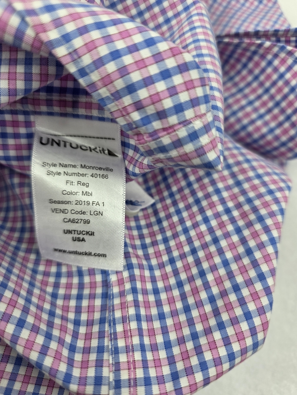 UNTUCKit Men's Checked Button Down Shirt Pink Blue Size Large CP-3567 - Picture 7 of 10